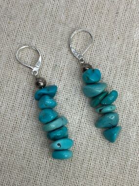 925 Sterling Silver & Large Blue Turquoise Stone Dangle Earrings